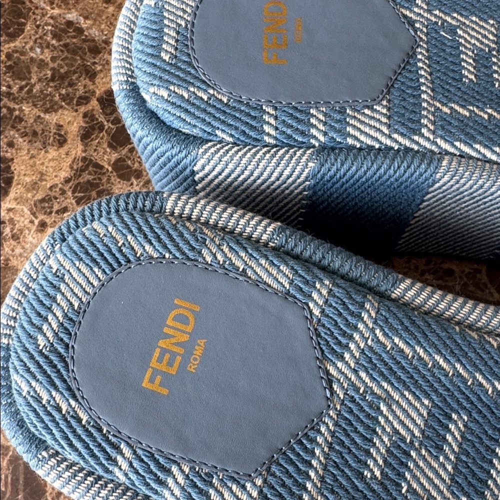 Fendi denim jacquard striped blue slide platform sandals sz 39 - Picture 4 of 10